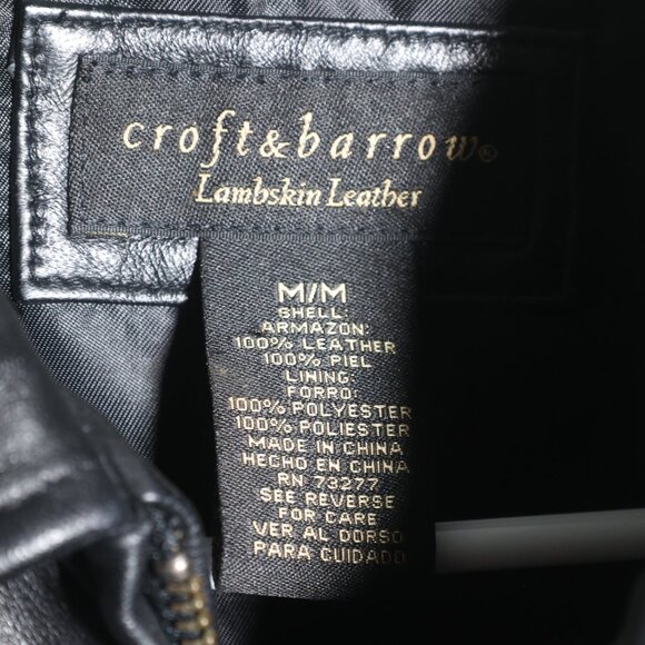 Croft and Barrow Black Lambskin Leather Jacket Bomber Coat Vintage Size M - Picture 2 of 4